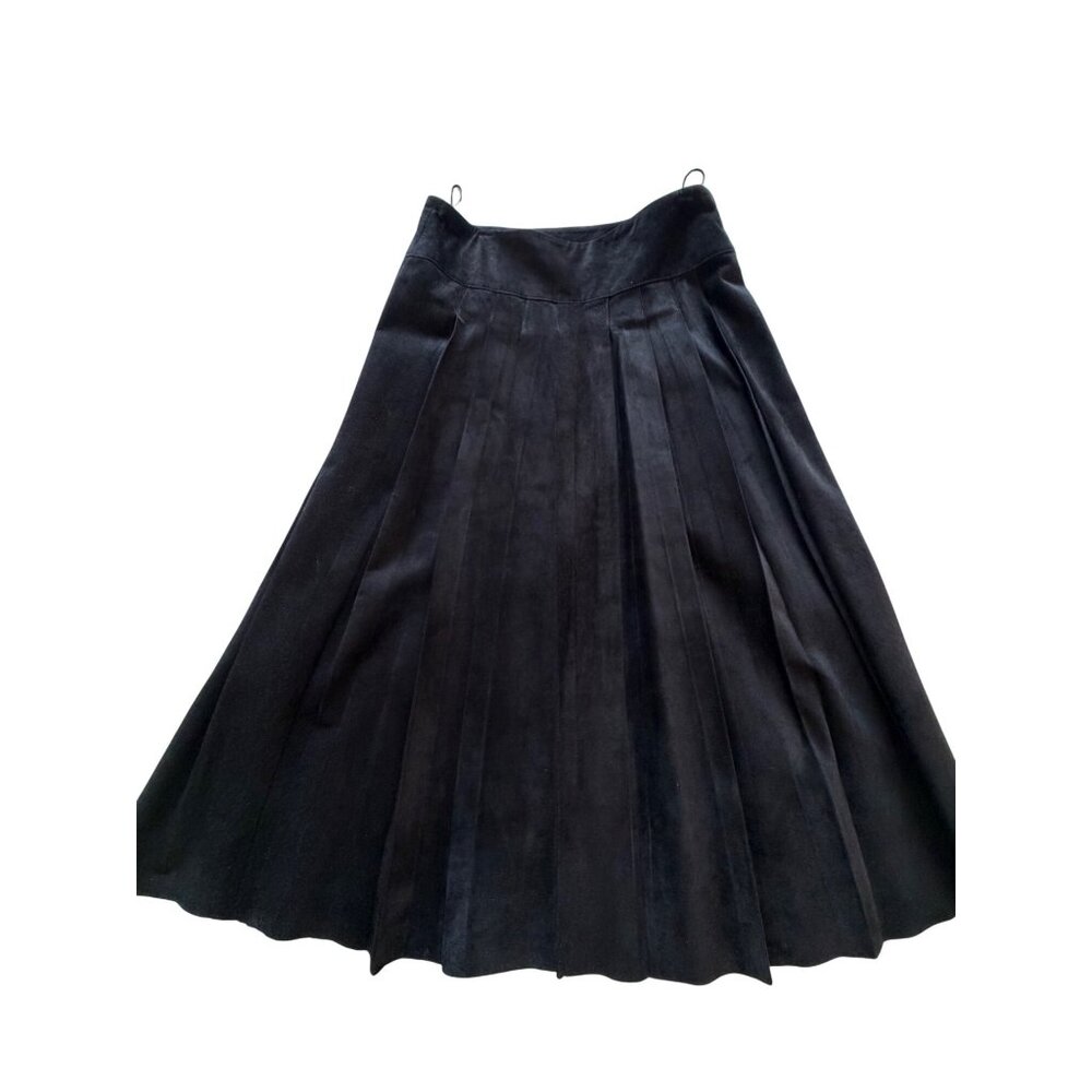 Marc Laurent Vintage Womens Midi Skirt Size 6 Black Suede Pleated Zipper